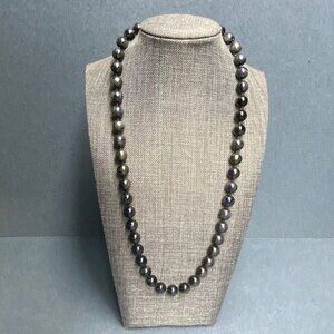 Dark Iridescent Beaded Necklace 23 In As Is Gunmetal Silver Drizzle Texture Glam